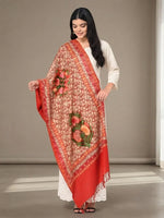 Women's Red Kashmiri Stole – Multicolor Aari Embroidered Floral Jaal | The Amritsar Store - The Amritsar Store