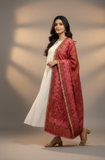 “The Amritsar Store Red Jaal Pattern Shawl with Intricate Floral Vine Weave – Premium Kashmiri Wool Wrap”