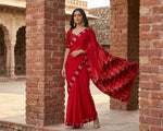 Phulkari Saree – Hand Embroidered Red Saree for Women | The Amritsar Store - The Amritsar Store
