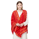 Red Phulkari Dupatta Four Side Cut Work With Mirror By The Amritsar Store - The Amritsar Store