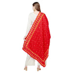Red Phulkari Dupatta Four Side Cut Work With Mirror By The Amritsar Store - The Amritsar Store