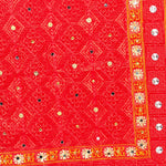 Red Phulkari Dupatta Four Side Cut Work With Mirror By The Amritsar Store - The Amritsar Store