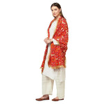 Red Phulkari Dupatta With Four Side Golden Lace & Mirror Work By The Amritsar Store - The Amritsar Store
