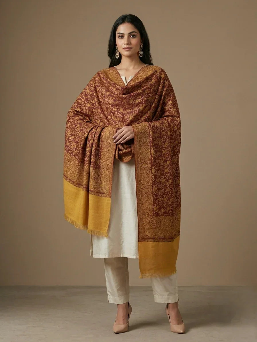 Women's Kashmiri Jaal Shawl – Floral Weave Reversible Designer Wrap | The Amritsar Store - The Amritsar Store
