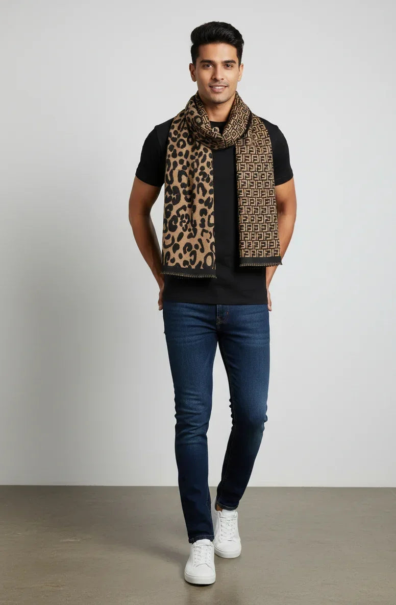 The Amritsar Store Leopard Print and Fendi-inspired Scarf (Reversible) - The Amritsar Store