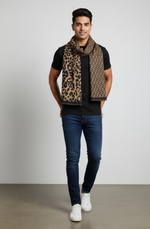 "Reversible Leopard Print and Fendi-Inspired Scarf, Stylish Unisex Fashion Wrap by The Amritsar Store"