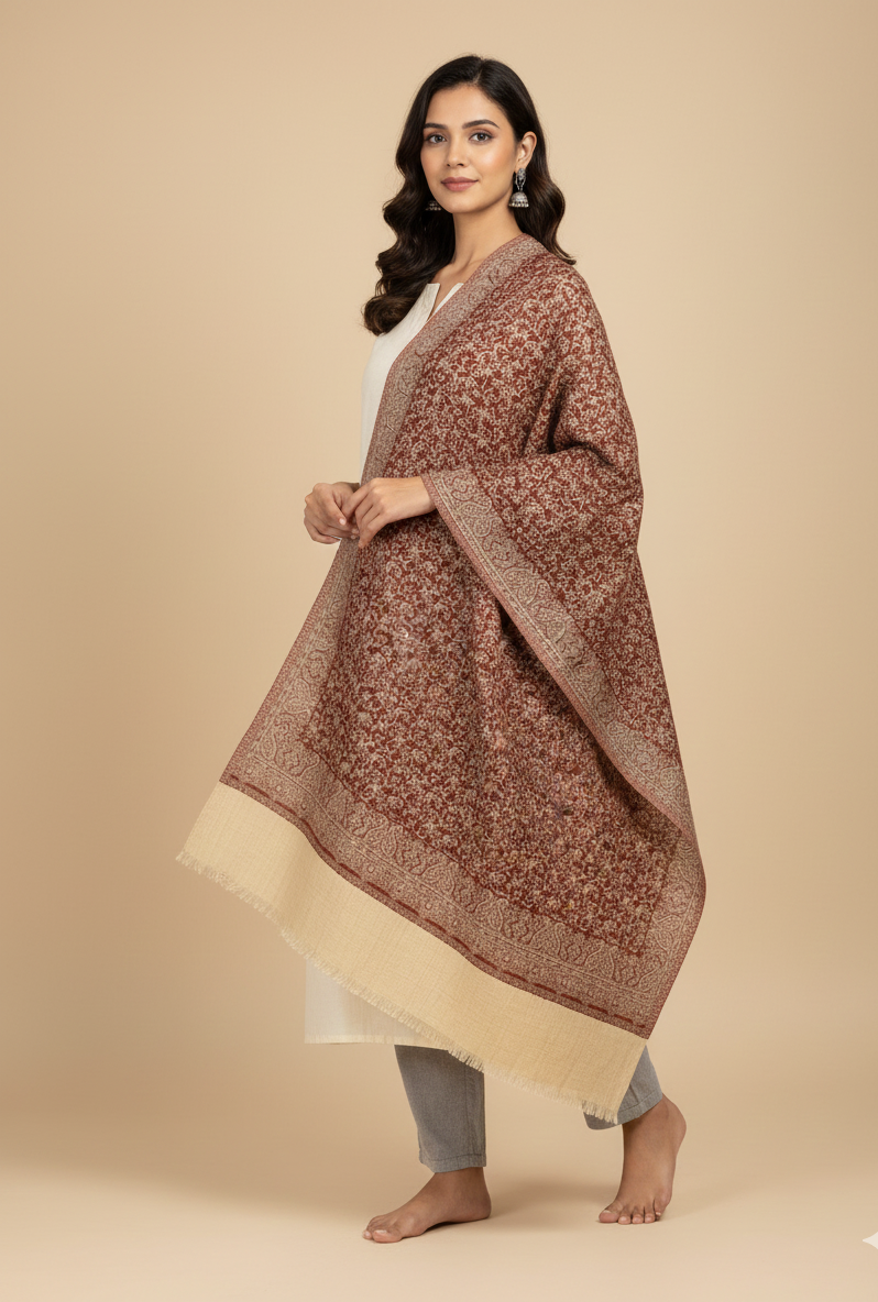 The Amritsar Store Reversible Self-Weave Shawl – Premium Soft Wool Wrap for Elegant Winter Style
