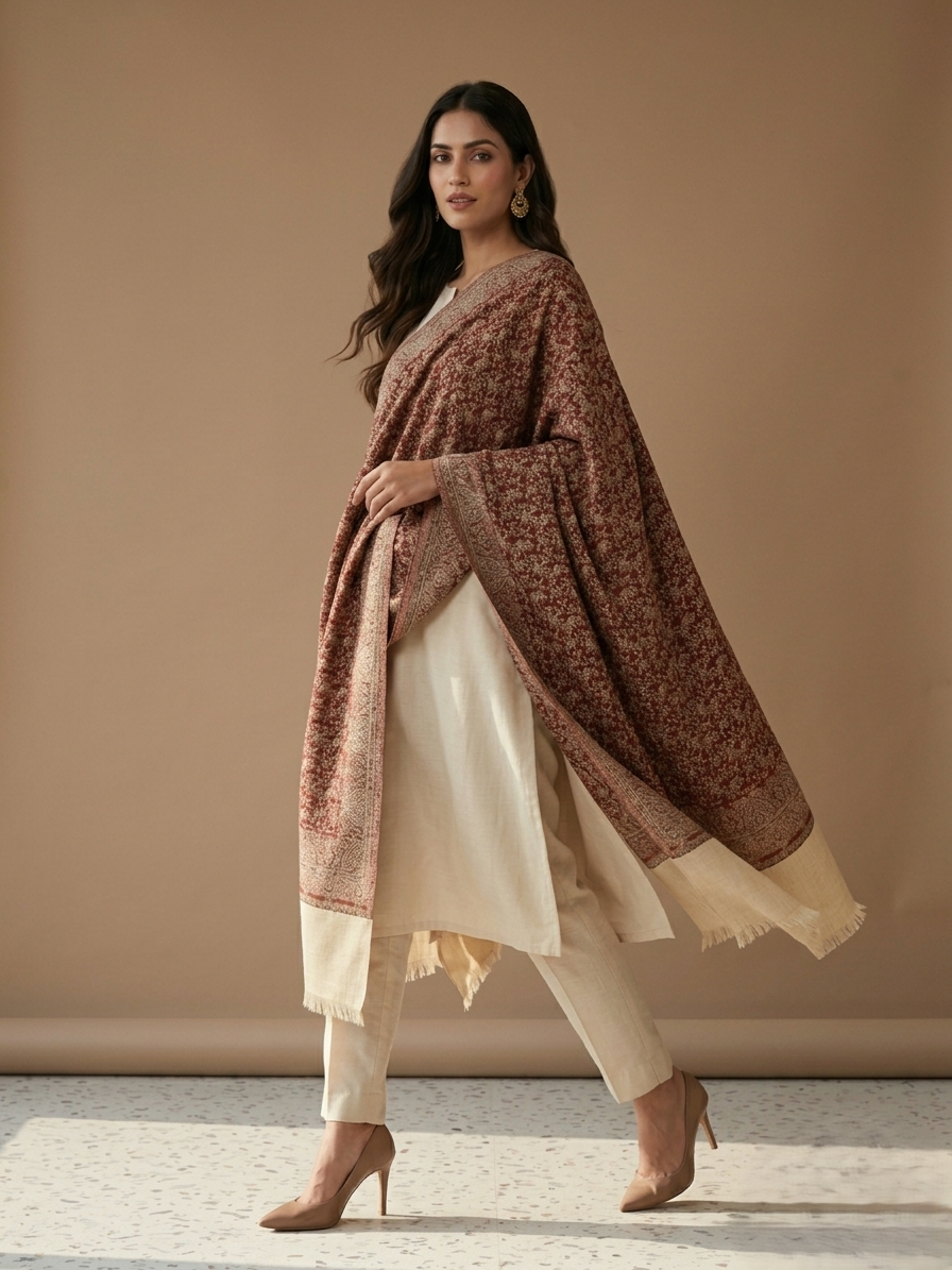 Women's premium soft reversible self weave shawl with elegant woven texture by The Amritsar Store