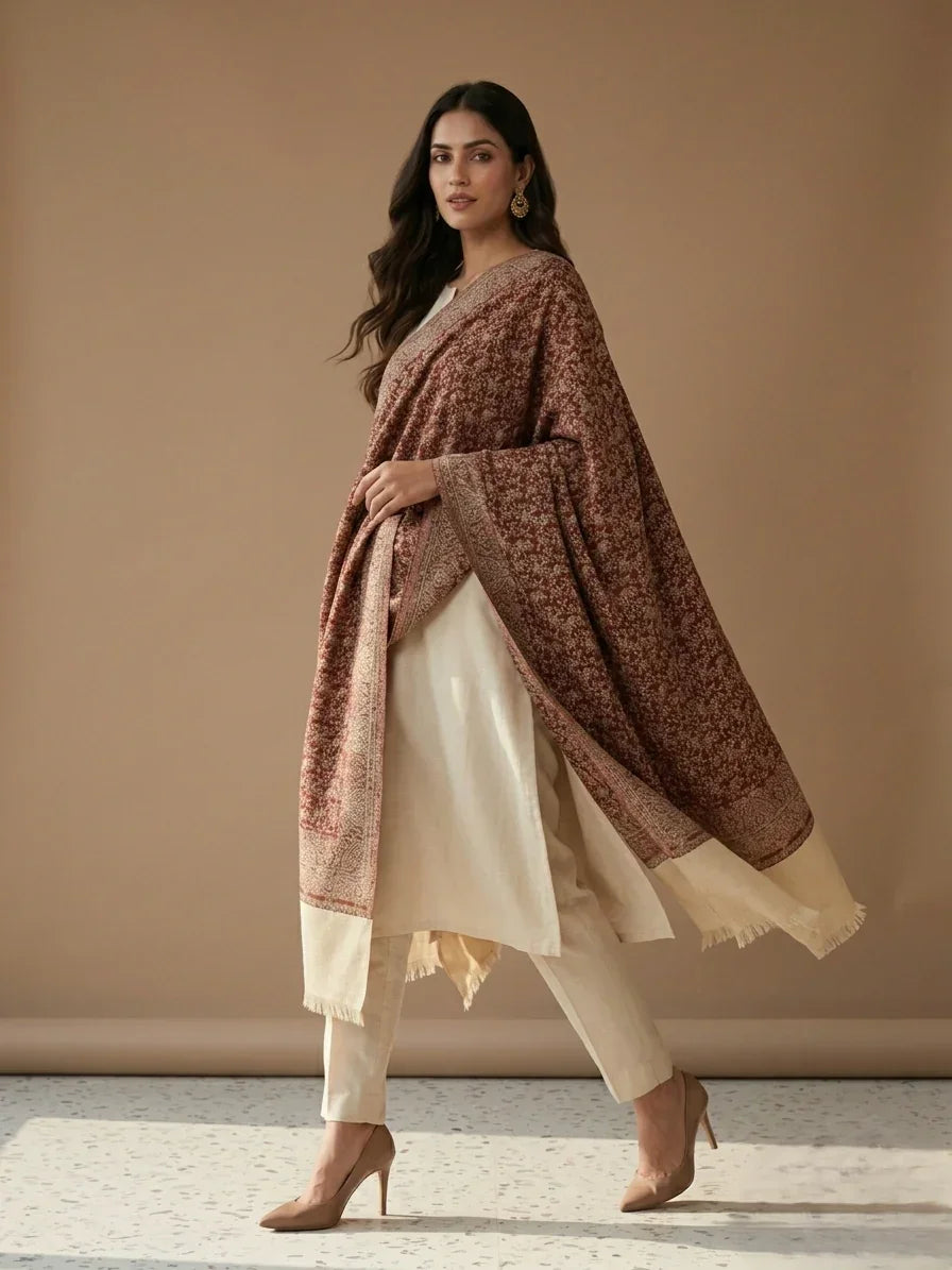 Shawl For Women Reversible Self Weave Shawl, Premium Soft | The Amritsar Store - The Amritsar Store