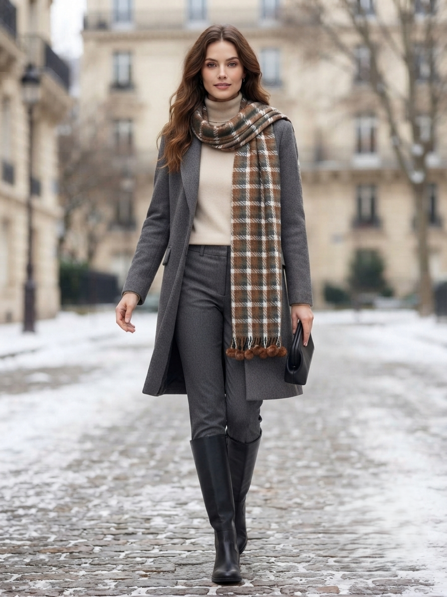 Rust Olive Checked Wool Scarf for Women – Soft Winter Scarf | The Amritsar Store - The Amritsar Store