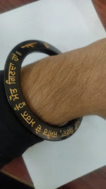 Sarbhloh metal Punjabi Kada with Gurmukhi wording and Khalsa symbol engraving by The Amritsar Store, traditional Sikh steel bangle for men