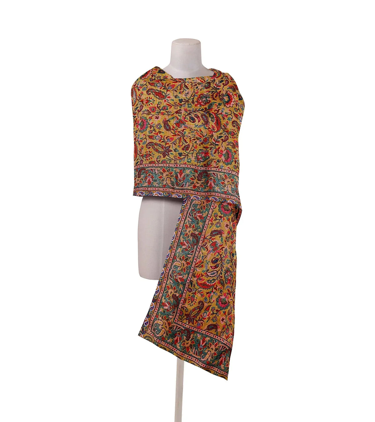 The Amritsar Store ,Golden Yellow Base Multicolored Floral & Paisley Shawl - The Amritsar Store