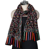 The Amritsar Store Womens Fine Wool Floral Kashmiri Shawl,Black