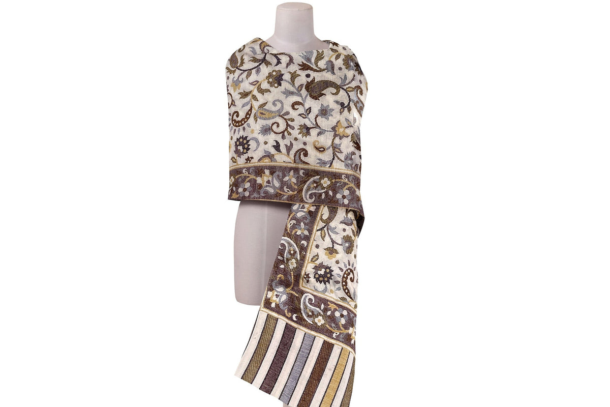 The Amritsar Store Womens Elegant Off-White Stole with Floral Accents