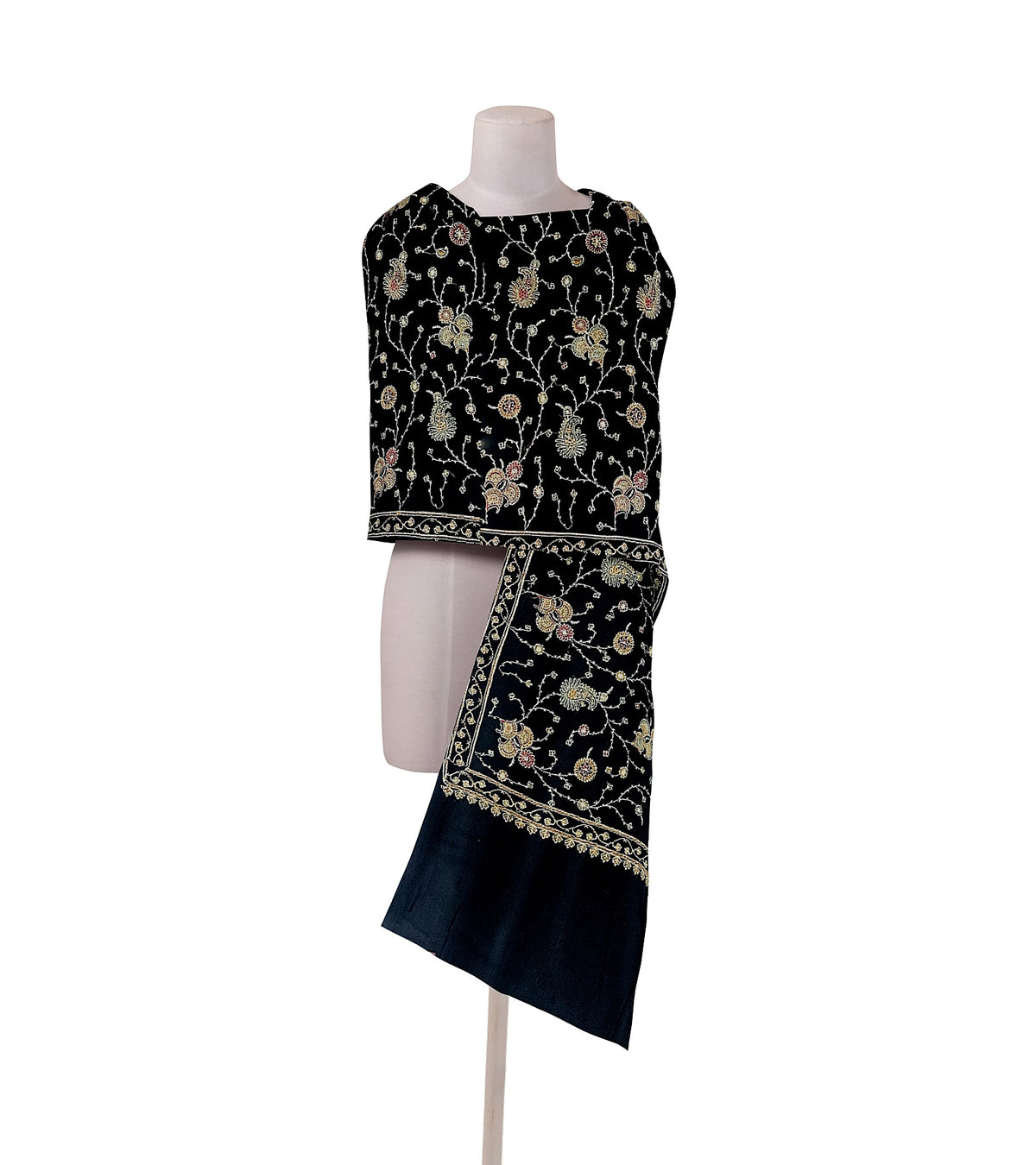 The Amritsar Store Womens Black Hand Embroidered Stole – Elegant Wool Wrap for Women