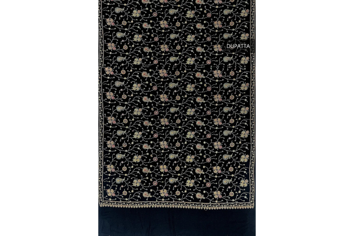 The Amritsar Store Womens Black Hand Embroidered Stole – Elegant Wool Wrap for Women - The Amritsar Store