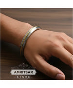 Silver Gold Plated Steel Punjabi Style Sikh Gents Heavy Kada Bangle Made With Stainless Steel For Men, Boys With Curved Edges By The Amritsar Store - The Amritsar Store