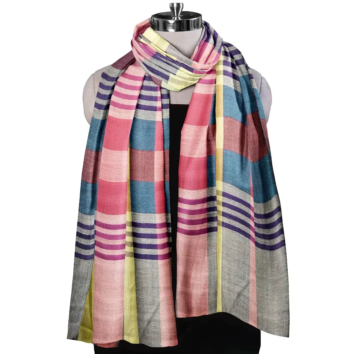 The Amritsar Store ,Multicolor Bamboo Silk Scarf, Soft & Fine Quality with Stripes Pattern - The Amritsar Store