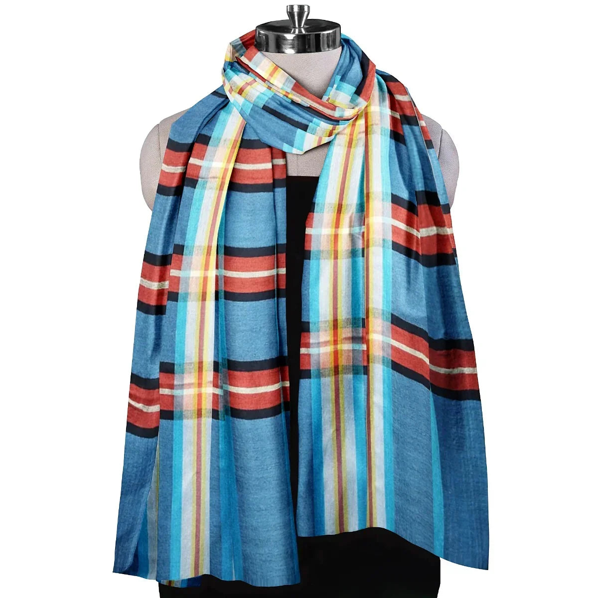 The Amritsar Store , Multicolor Bamboo Silk Scarf, Soft & Fine Quality with Check Pattern All Season - The Amritsar Store