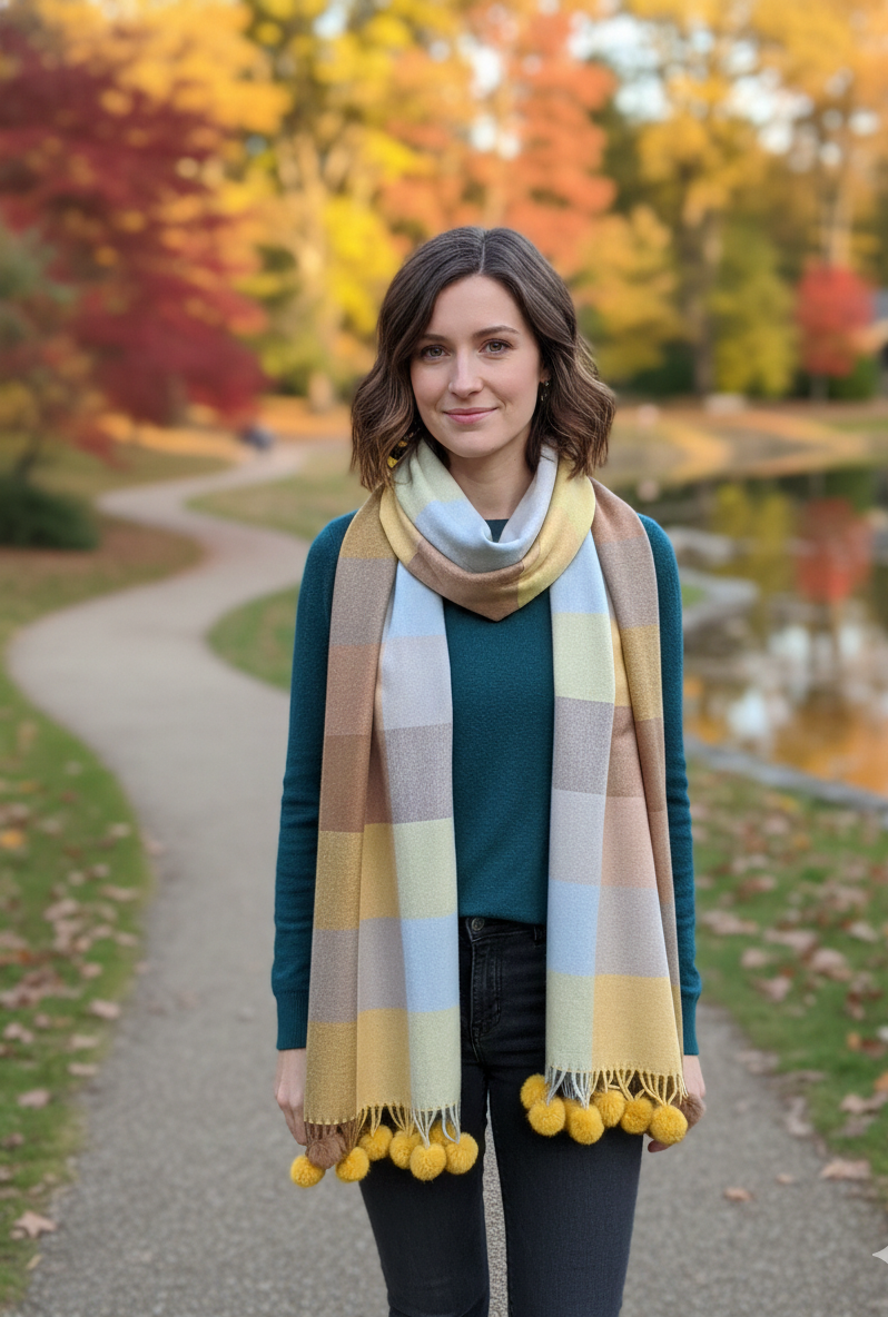 The Amritsar Store soft pastel checked winter scarf for women, lightweight and elegant cold-weather accessory