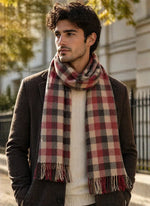 Red & Beige Checkered Scarf for Men & Women – Soft Fringe Winter Wrap | The Amritsar Store - The Amritsar Store