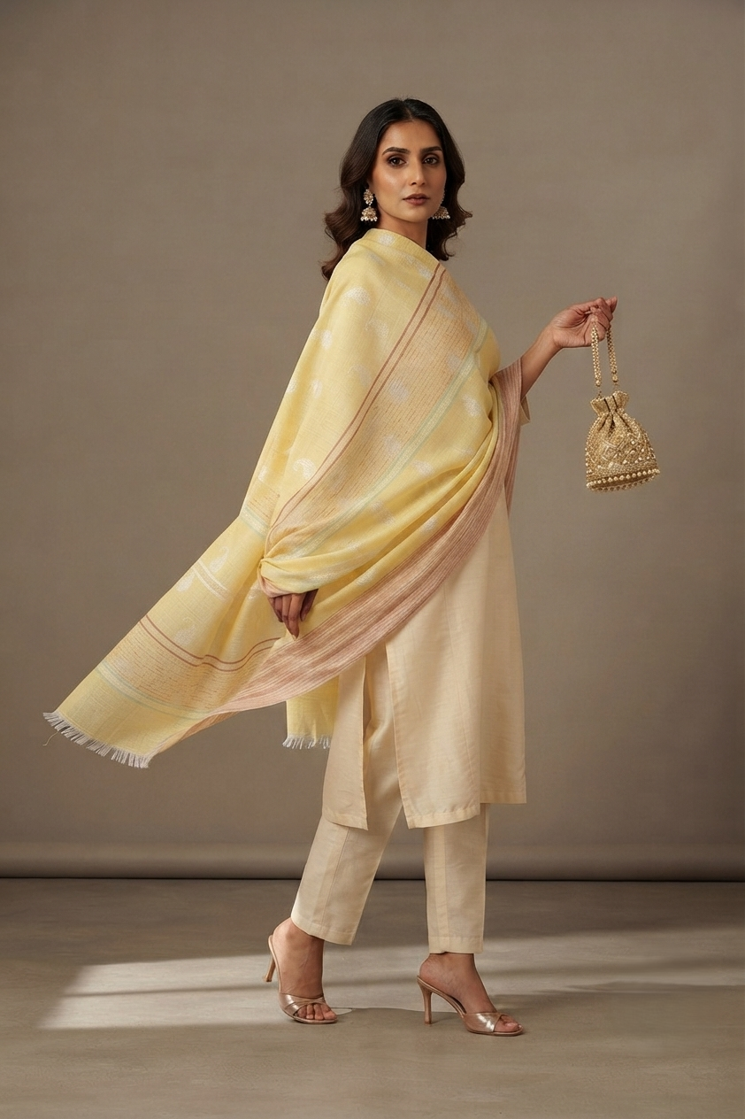 Women's classic Kashmiri self-wool shawl, soft and warm with elegant traditional craftsmanship by The Amritsar Store.