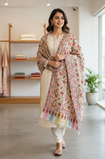 Women's Kalamkari Stole – Multicolor with Pastel Paisley Border | The Amritsar Store - The Amritsar Store
