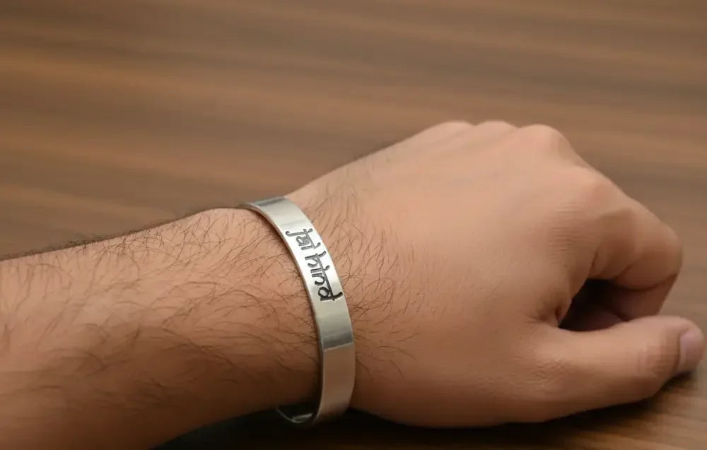 Stainless Steel Photo Kada for Men (Map of India, Jai Hind), 12 MM Thick, Heavy By The Amritsar Store - The Amritsar Store