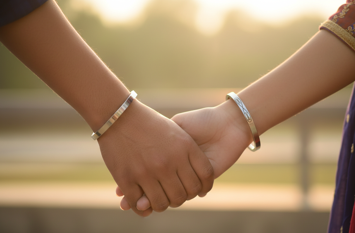 Unisex stainless steel infinity symbol customised kada by The Amritsar Store, sleek polished finish bracelet suitable for daily wear and gifting