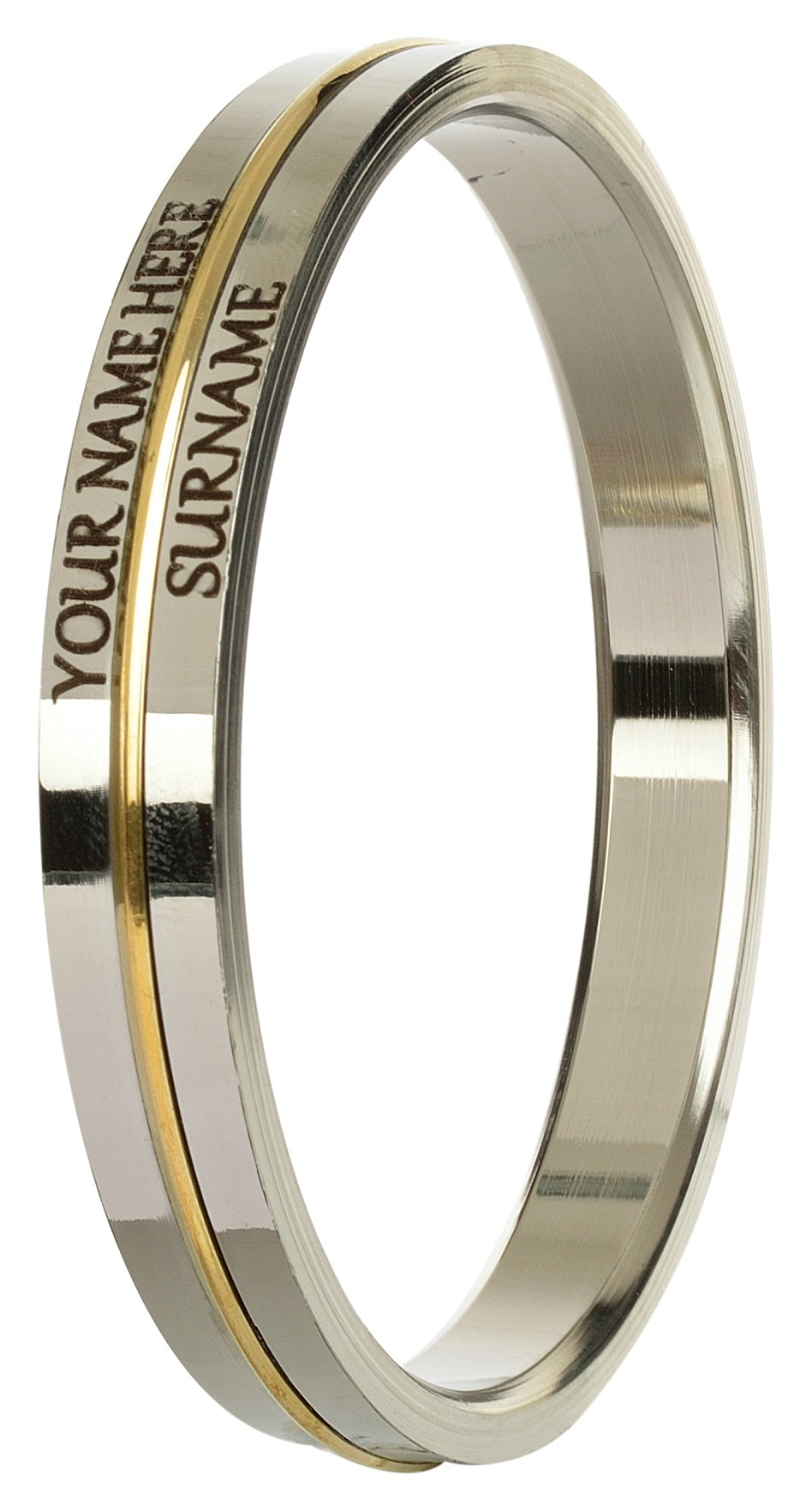 Stainless Steel With Thin Brass Line Customized Personalized Mens Kada - 10 Mm Thick by The Amritsar Store - The Amritsar Store