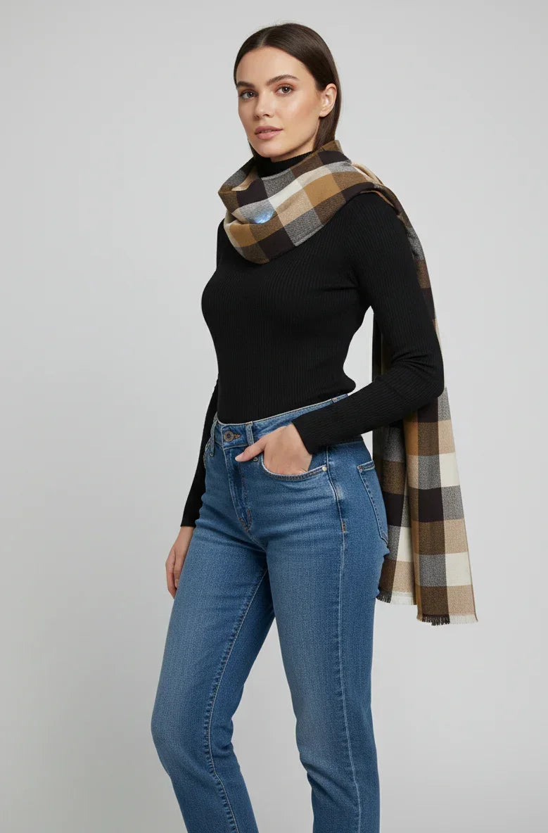 The Amritsar Store Classic Brown & Black Checkered Scarf - The Amritsar Store