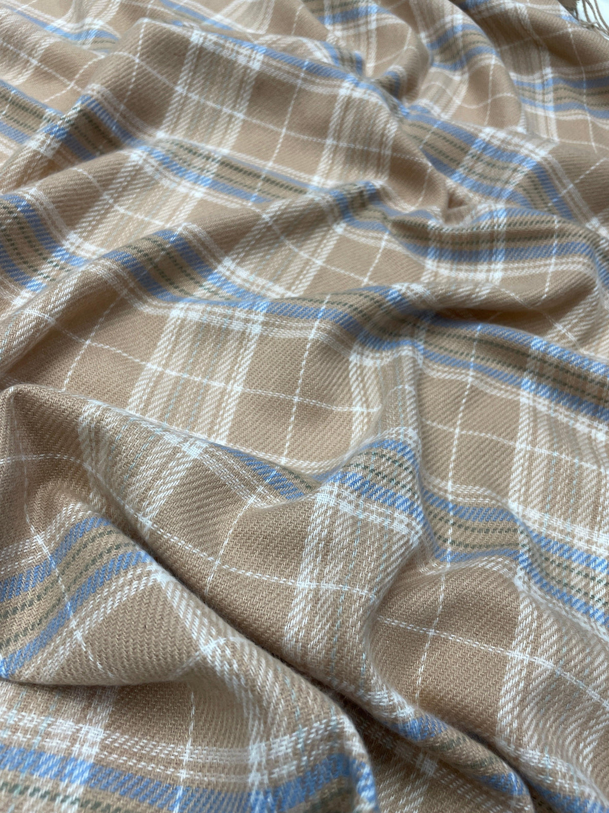 Brown Blue Checkered Wool Shawl – Soft Winter Scarf for Men & Women | The Amritsar Store - The Amritsar Store