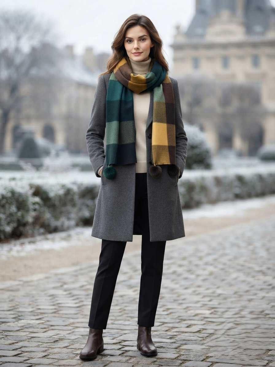 Teal Brown Checked Wool Scarf for Women – Soft Winter Scarf | The Amritsar Store - The Amritsar Store