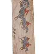 Vintage Horse Polo Print Scarf – Beige & Blue Lightweight Summer Scarf | The Amritsar Store - The Amritsar Store