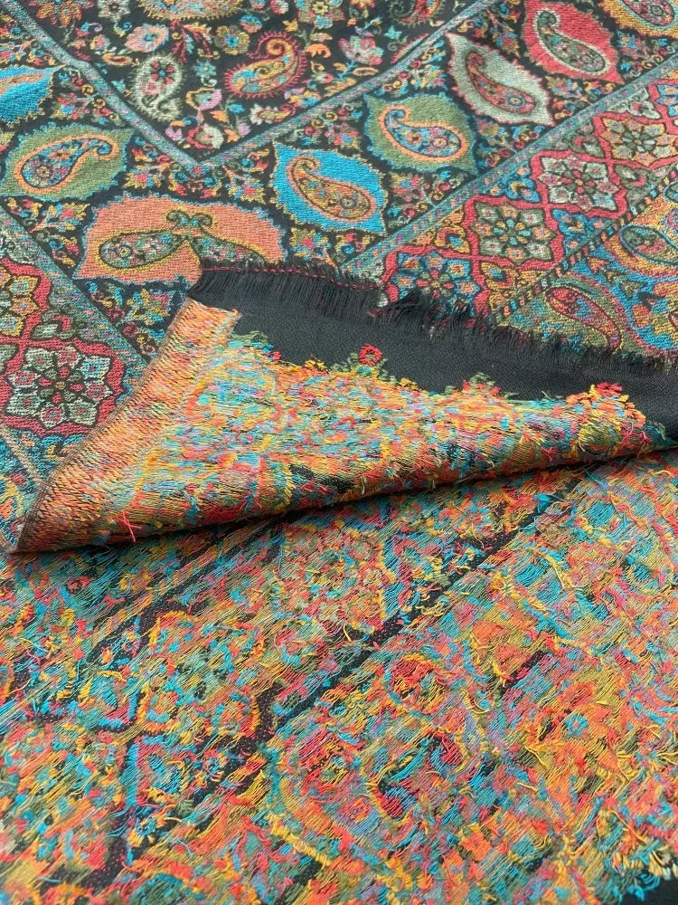 The Amritsar Store Black Kashmiri Jaal Shawl – Rich Multicolor Floral & Paisley Design , Shawl For Men - The Amritsar Store