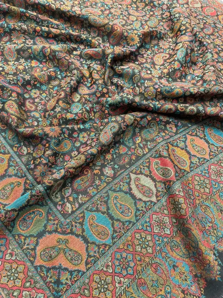 The Amritsar Store Black Kashmiri Jaal Shawl – Rich Multicolor Floral & Paisley Design , Shawl For Men - The Amritsar Store