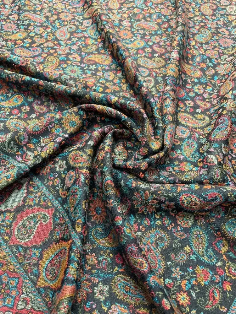 The Amritsar Store Black Kashmiri Jaal Shawl – Rich Multicolor Floral & Paisley Design , Shawl For Men - The Amritsar Store