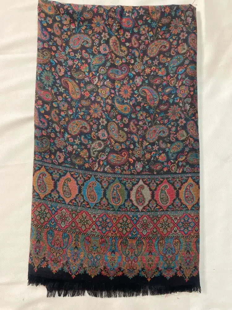 The Amritsar Store Black Kashmiri Jaal Shawl – Rich Multicolor Floral & Paisley Design , Shawl For Men - The Amritsar Store