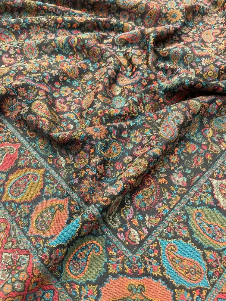 The Amritsar Store Black Kashmiri Jaal Shawl – Rich Multicolor Floral & Paisley Design , Shawl For Men - The Amritsar Store