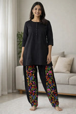 The Amritsar Store Black Kora Cotton Salwar with Multicolor Phulkari Embroidery - The Amritsar Store
