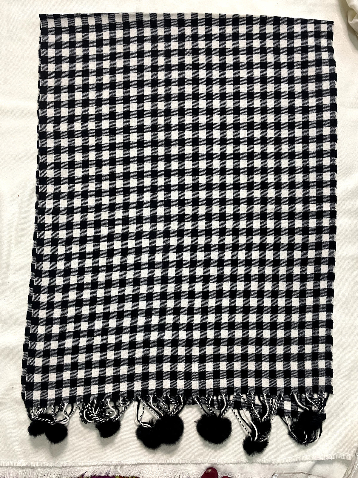 The Amritsar Store black and white check wool scarf with classic plaid pattern and soft winter weave