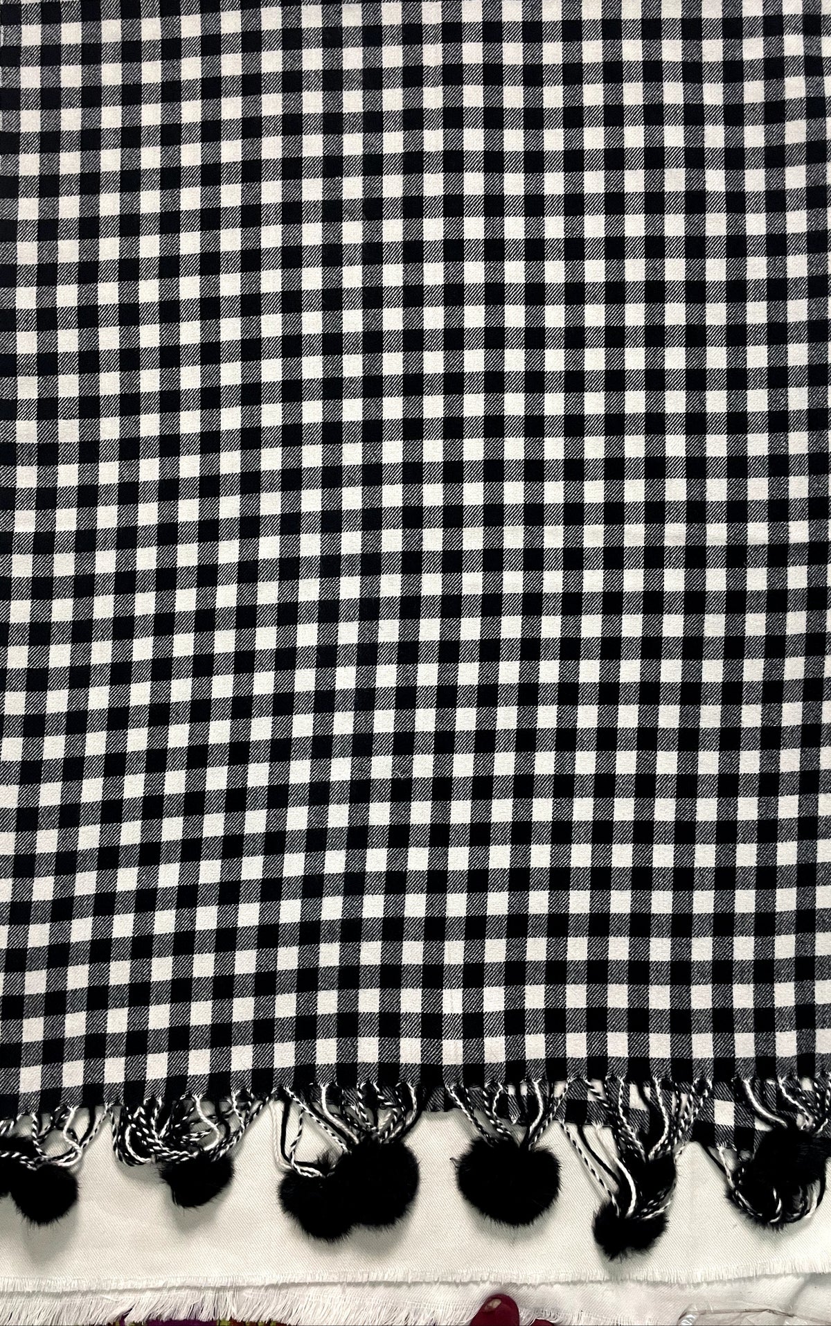 The Amritsar Store black and white check wool scarf with classic plaid pattern and soft winter weave