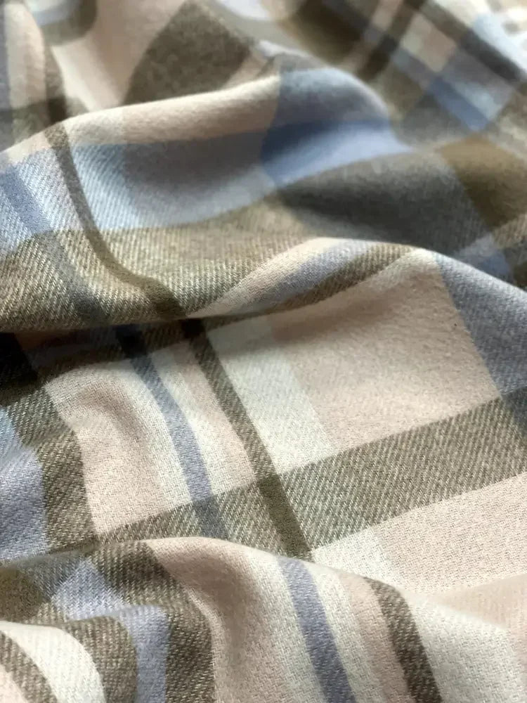 Blue Beige Plaid Wool Scarf for Women – Soft Winter Scarf with Tassels | The Amritsar Store - The Amritsar Store