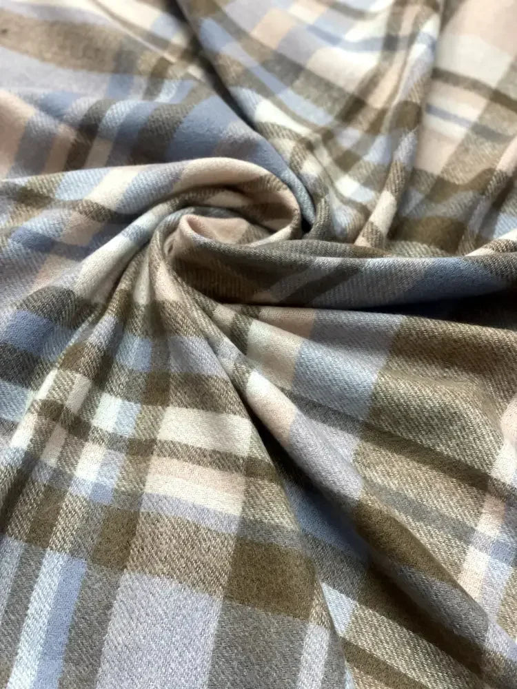 Blue Beige Plaid Wool Scarf for Women – Soft Winter Scarf with Tassels | The Amritsar Store - The Amritsar Store