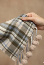 Blue Beige Plaid Wool Scarf for Women – Soft Winter Scarf with Tassels | The Amritsar Store - The Amritsar Store