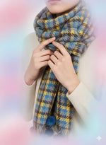 Blue Mustard Checked Wool Scarf for Women – Soft Winter Scarf | The Amritsar Store - The Amritsar Store