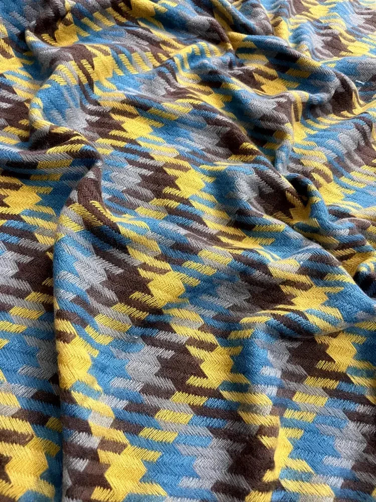 Blue Mustard Checked Wool Scarf for Women – Soft Winter Scarf | The Amritsar Store - The Amritsar Store