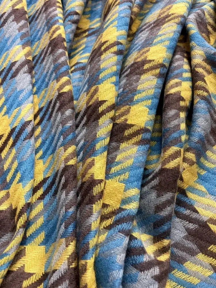 Blue Mustard Checked Wool Scarf for Women – Soft Winter Scarf | The Amritsar Store - The Amritsar Store