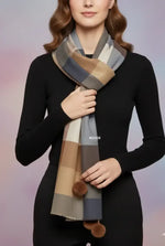 Brown Beige Grey Checked Wool Scarf for Women – Soft Winter Scarf | The Amritsar Store - The Amritsar Store