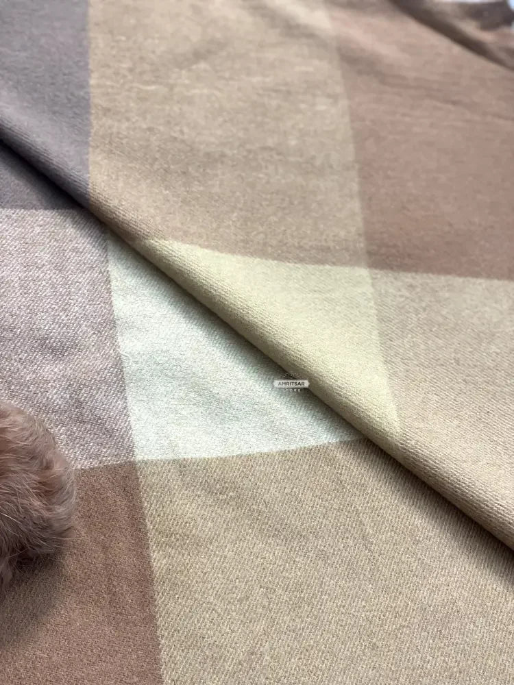 Brown Beige Grey Checked Wool Scarf for Women – Soft Winter Scarf | The Amritsar Store - The Amritsar Store